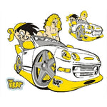 6"x8" LT-00162 Yellow Cruise Brat Graphic Lethal Threat Vinyl Weatherproof Anti-UV Decal/Sticker (2 packs)